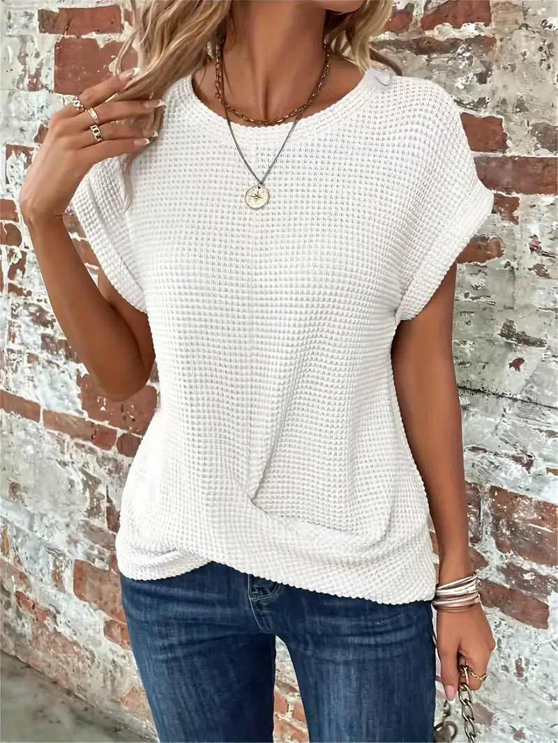 Tegan | Casual Textured Tee z Przodem w Skręcie