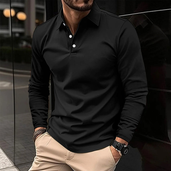 Ethan | Elegancka Koszula Polo z Długim Rękawem